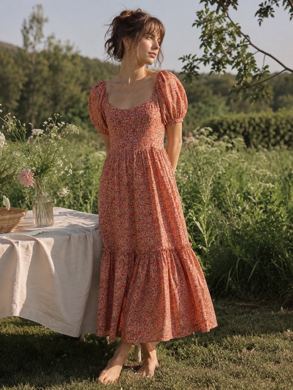 Brand New PINCH Floral Tiered Maxi Dress Doen Style Size L